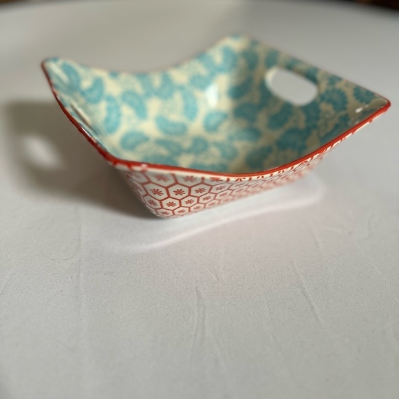 Certified International ceramic 8” serving dish blue and orange floral print - Picture 1 of 5